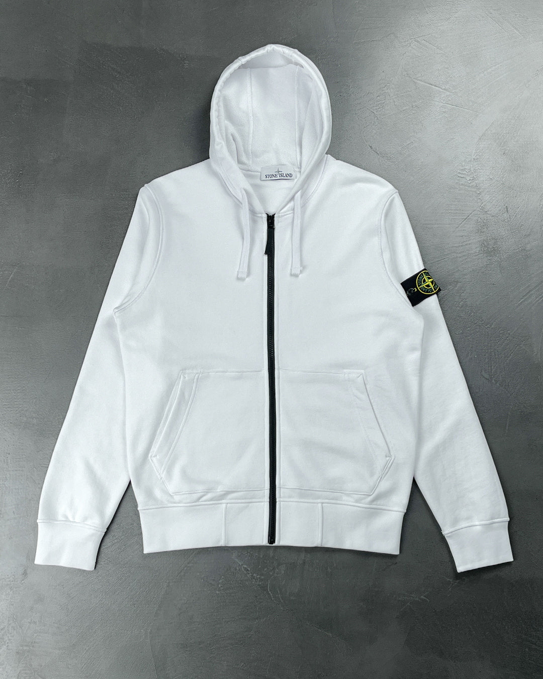 White stone island store zip hoodie