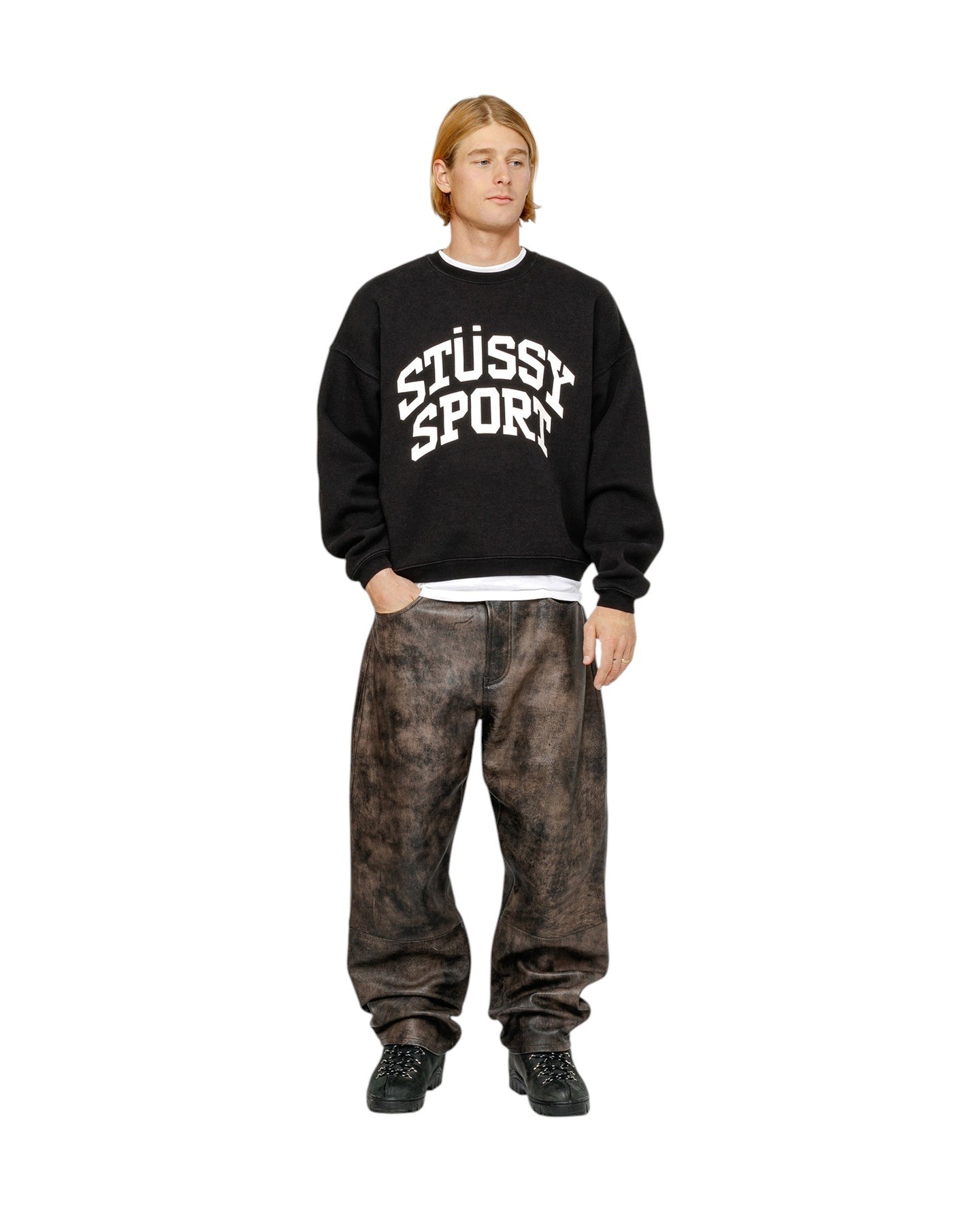 Світшот STUSSY Big Crackle Sport Crew Black - UNIFORM