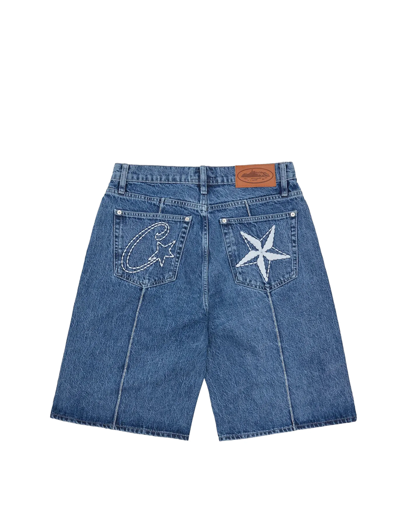 Corteiz C-Star Denim Shorts Faded Blue