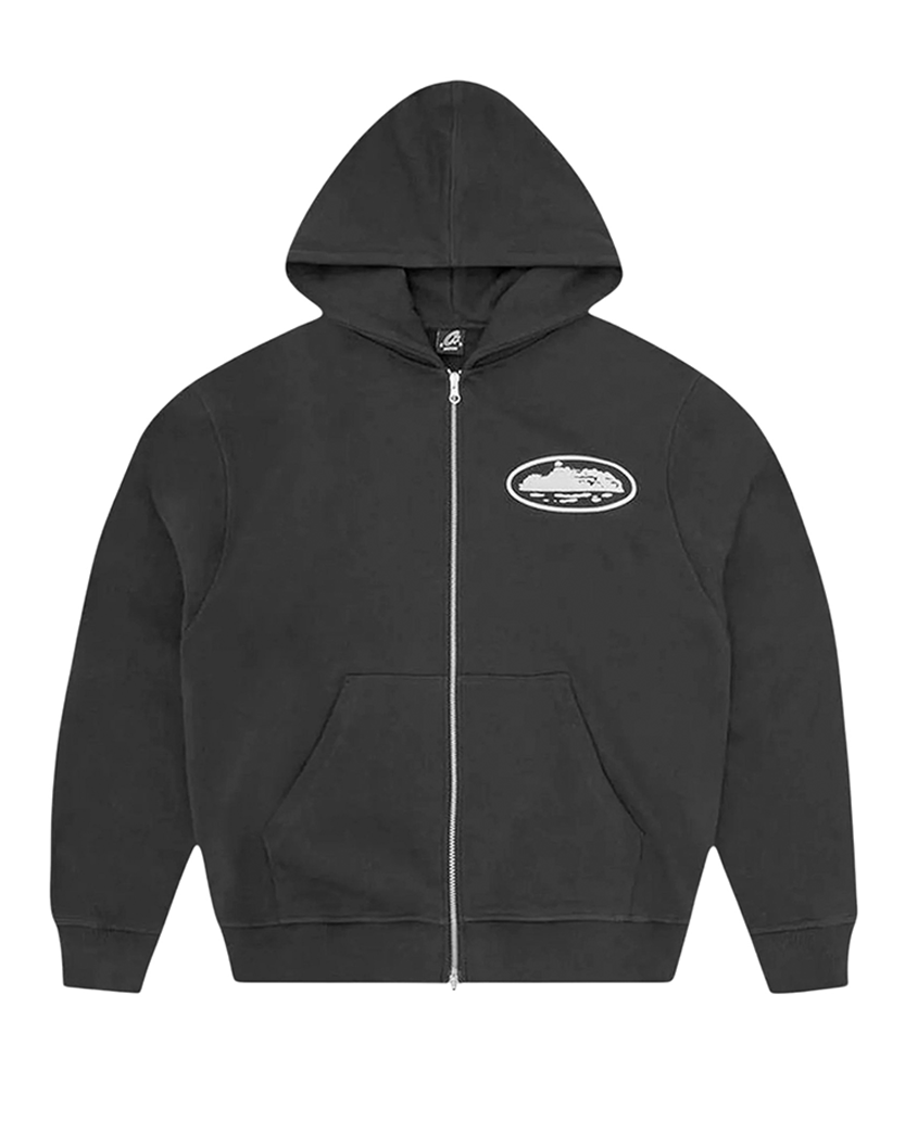 Corteiz ブラック パーカー XL Худі Corteiz RTW Island Puff Print Zip Up Hoodie Black - UNIFORM