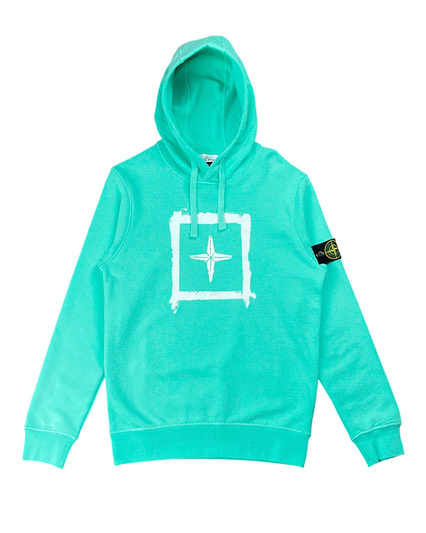 65894 Stencil Print Hooded Sweatshirt Aqua SI0145-AQ