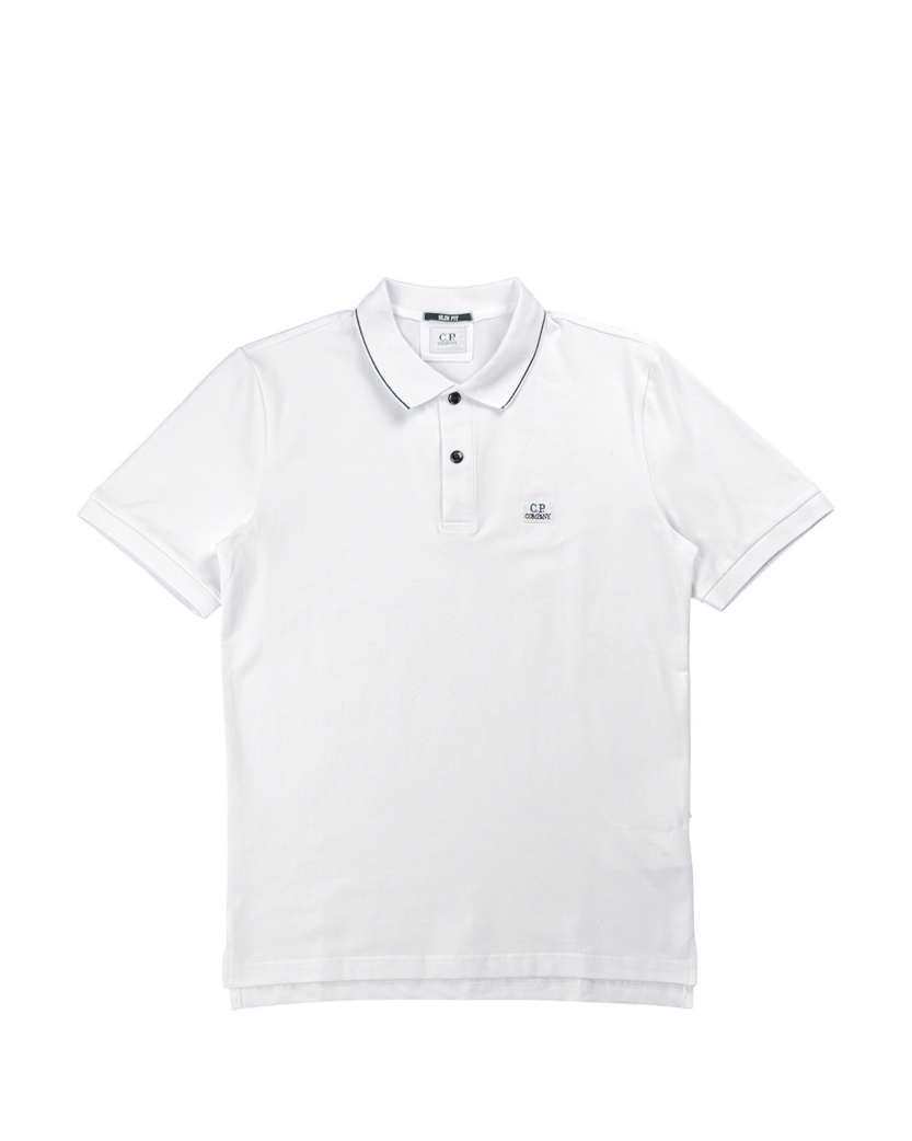C.P. Company Stretch Piquet Regular Striped Collar Polo Shirt White