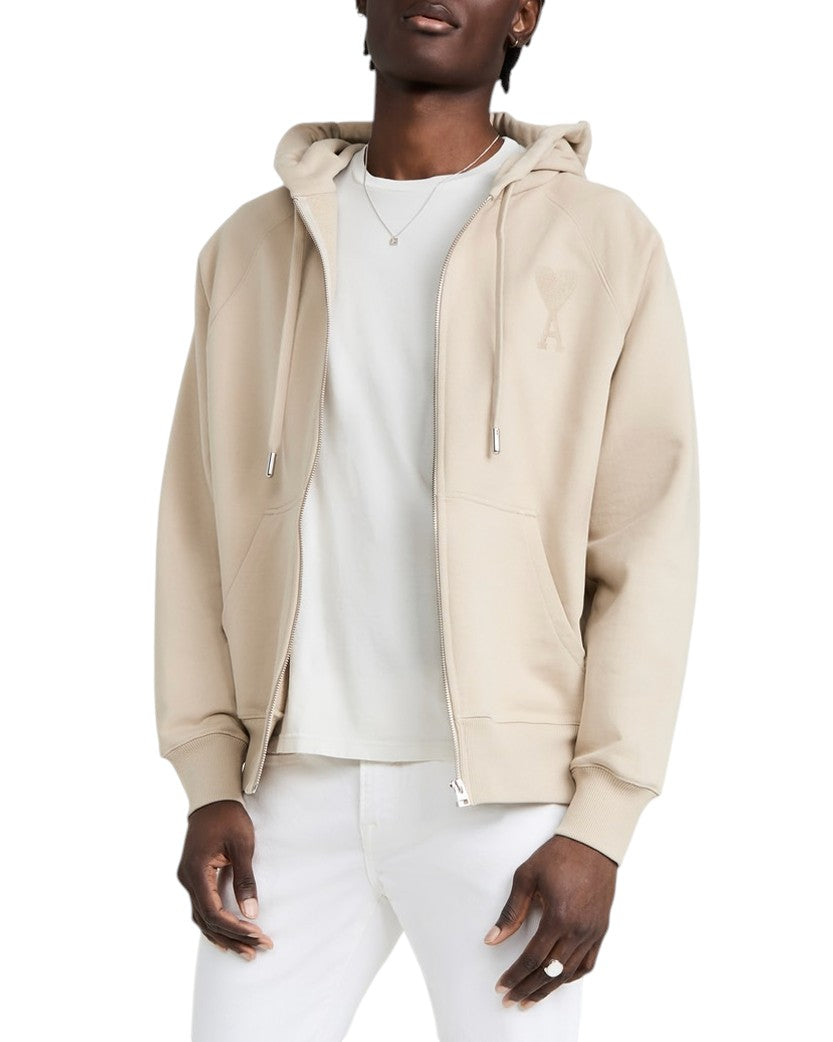 AMI Paris Ami De Coeur Zipped Hoodie Neutrals