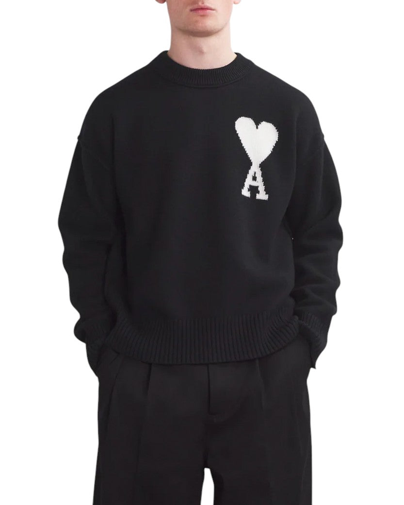 AMI Paris Ami De Coeur Oversize Sweater Black White Heart