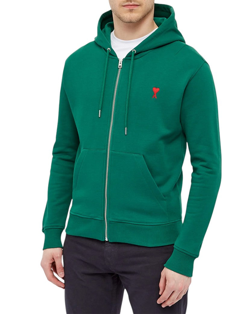 AMI Paris Ami De Coeur Zipped Hoodie Green