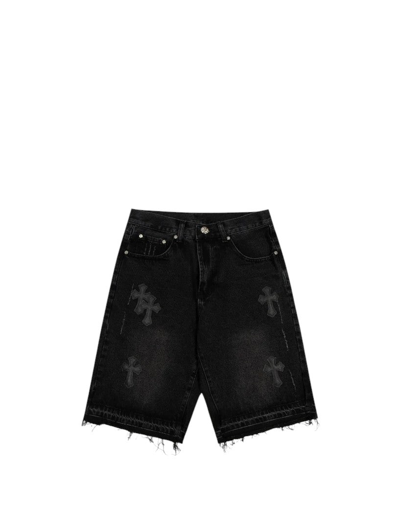 Chrome Hearts Denim Shorts with Black Cross Black CH145-BK