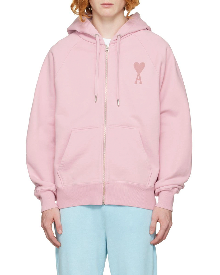 AMI Paris Ami De Coeur Zipped Hoodie Pink