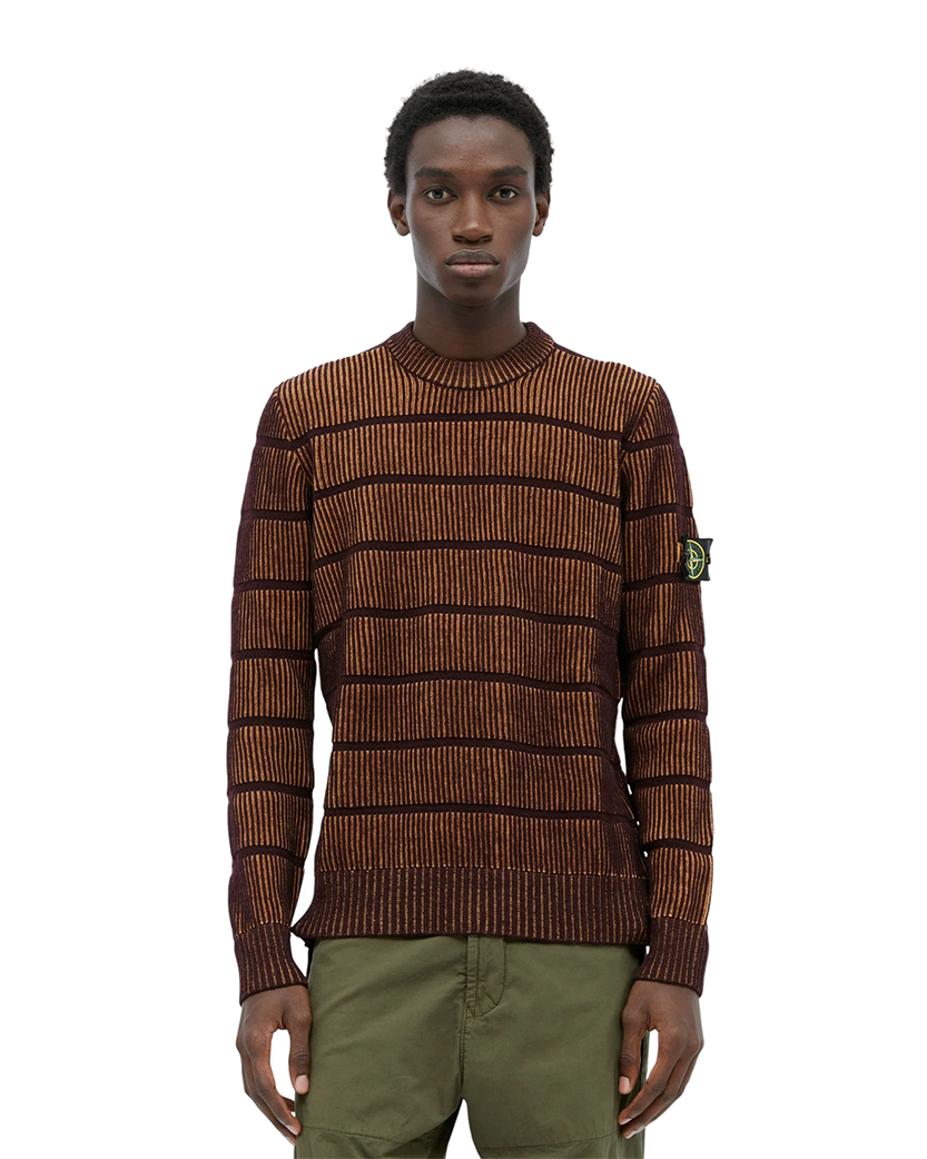 513D1 Striped Ribbed-Knit Sweater Brown SI0286-BN