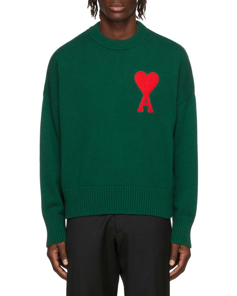 AMI Paris Ami De Coeur Crew-Neck Jumper Green