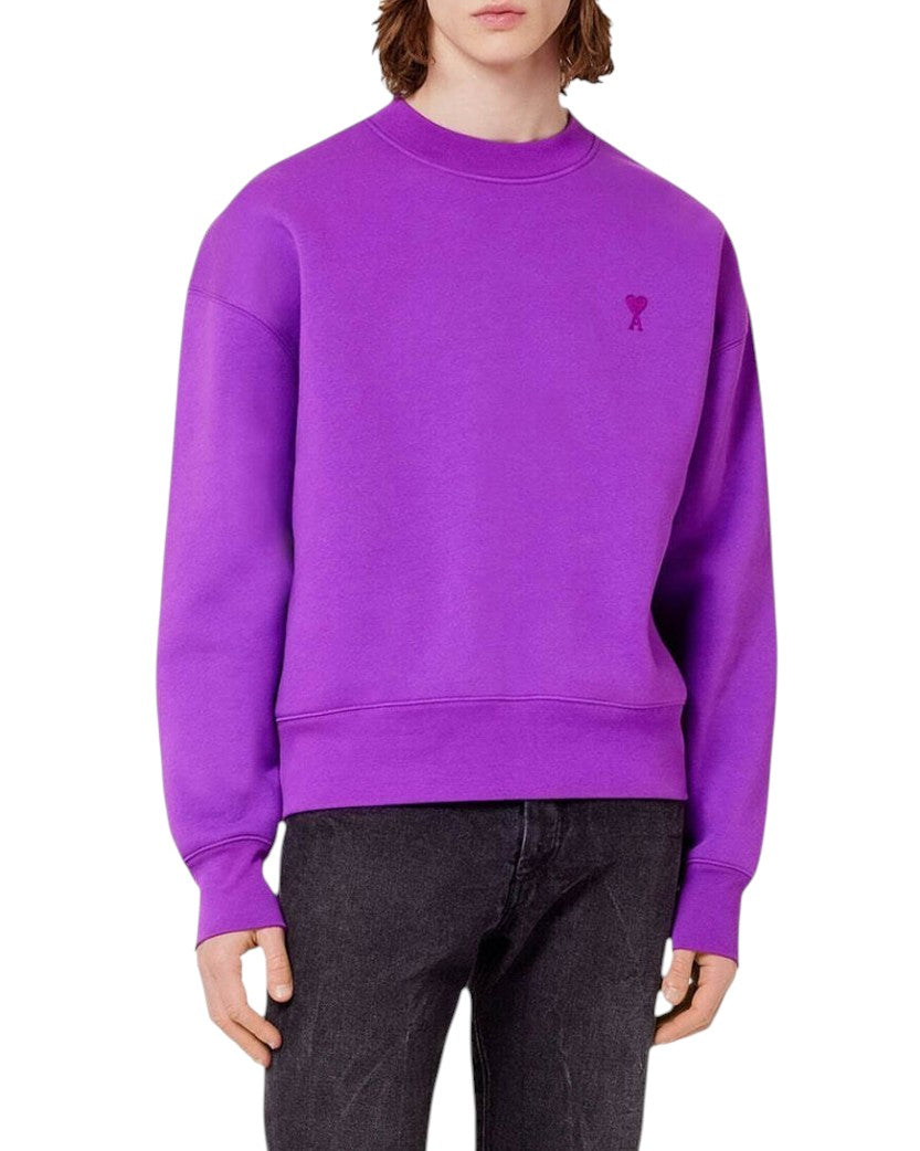 AMI Paris Oversized Cotton Fleece Sweatshirt Purple