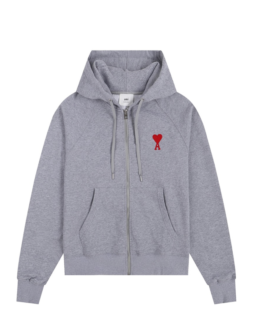 AMI Paris Ami De Coeur Zipped Hoodie Grey