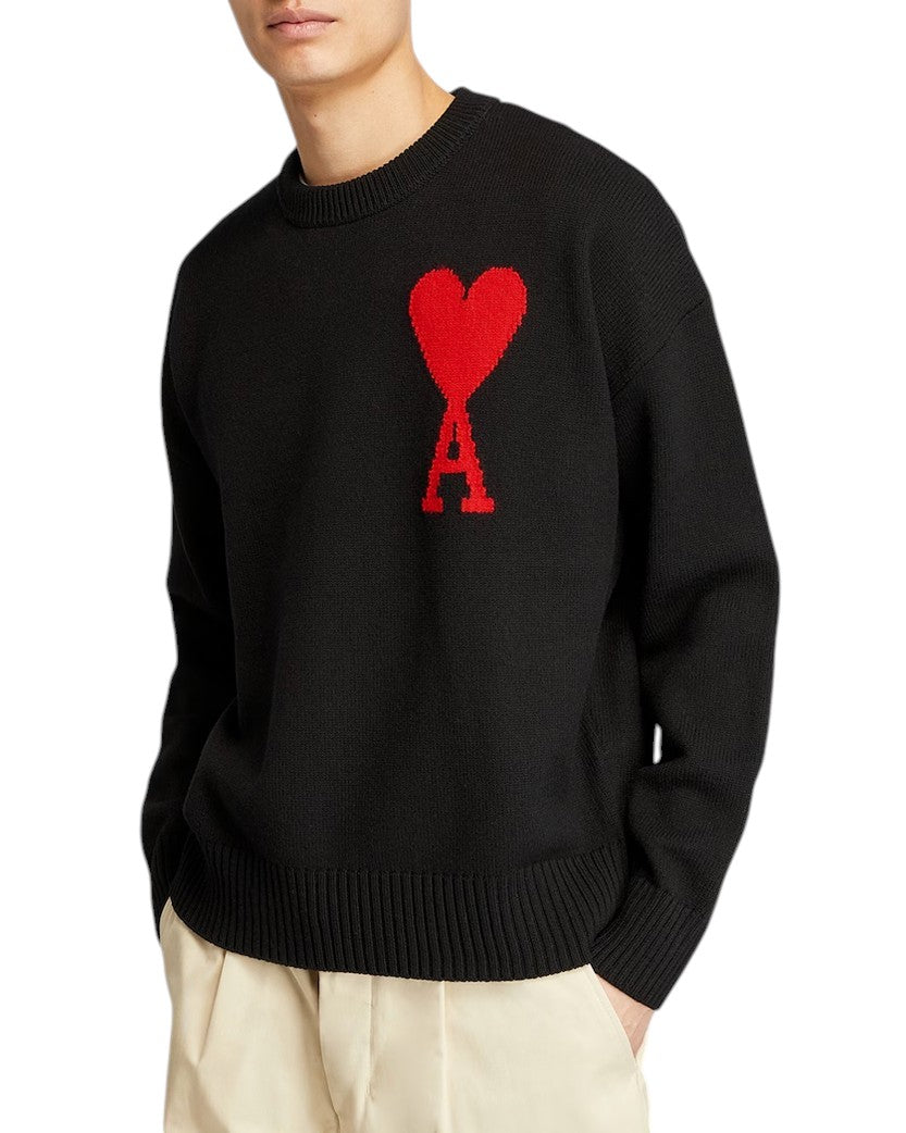 AMI Paris Ami De Coeur Oversize Sweater Black Red Heart