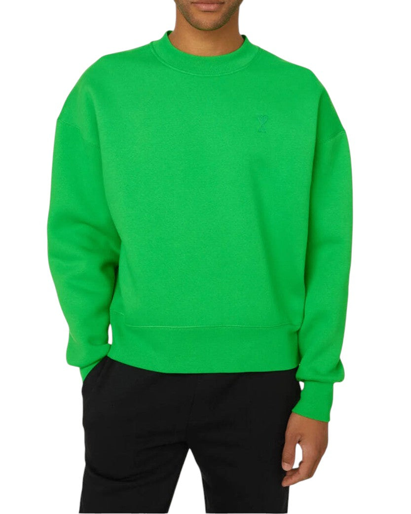 AMI Paris Oversized Cotton Fleece Sweatshirt Green
