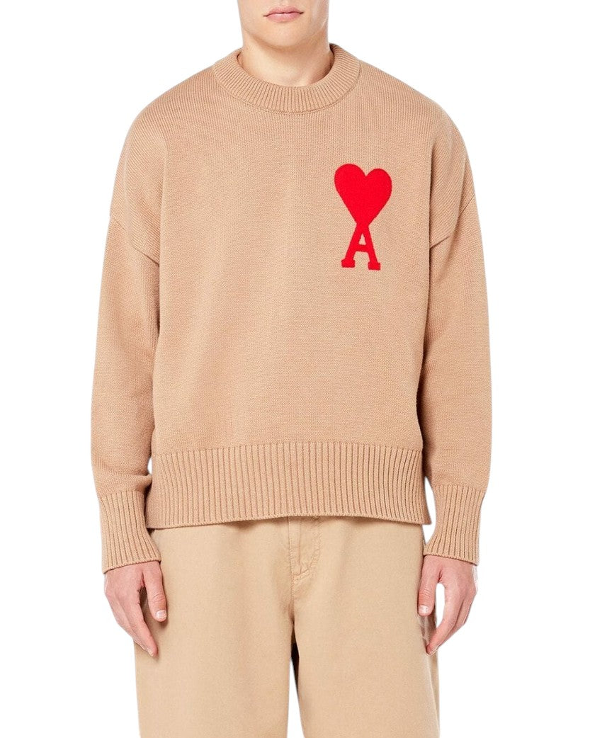 AMI Paris Ami De Coeur Crew-Neck Jumper Khaki
