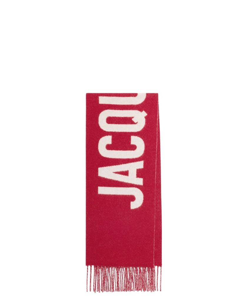 Jacquemus Logo Jacquard Fringed Edge Scarf Red