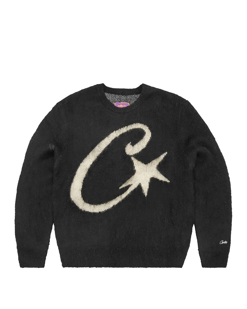 Corteiz knit sweater即日発送 Светр Corteiz C Star Mohair Knit Sweater Black - UNIFORM