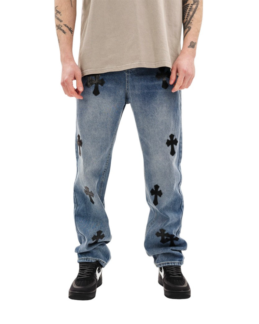 Chrome Hearts Jeans with Black Cross Blue CH122-BL