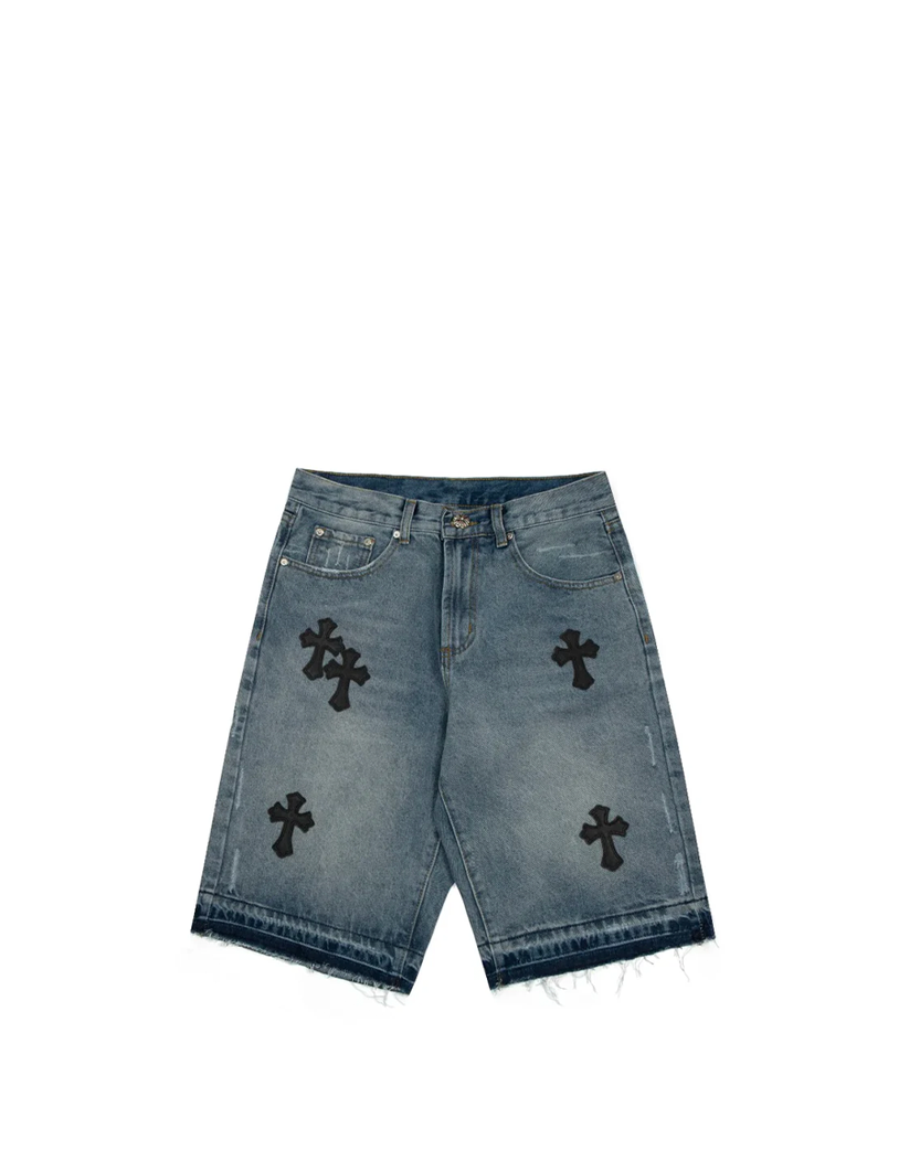 Шорти Chrome Hearts Denim Shorts with Black Cross Blue CH149-BL