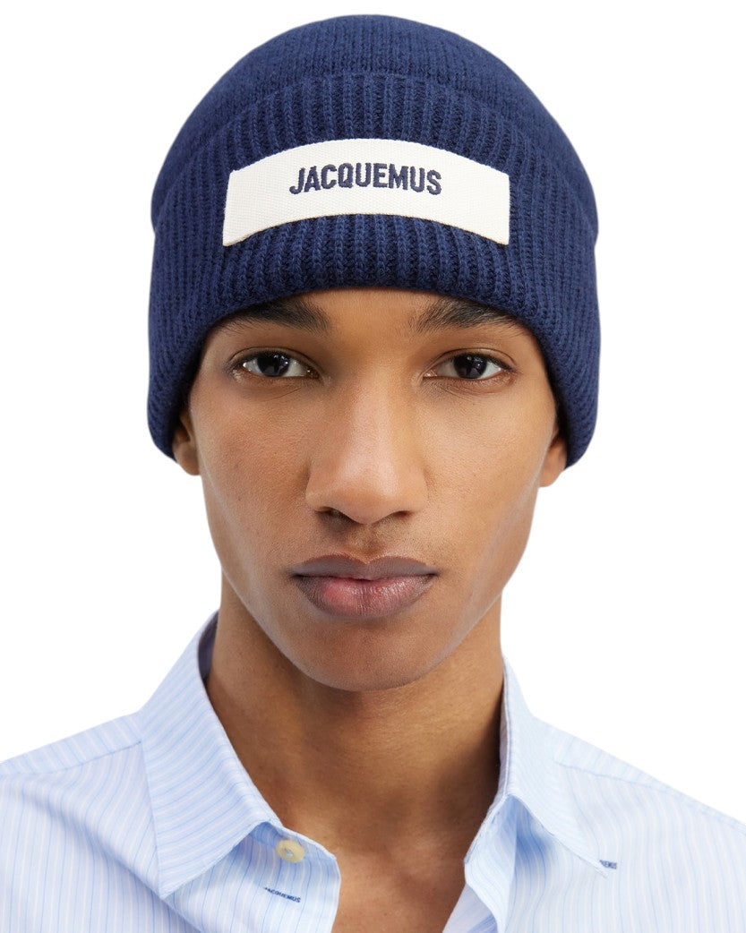 Jacquemus Le Bonnet Grosgrain Logo Beanie Navy