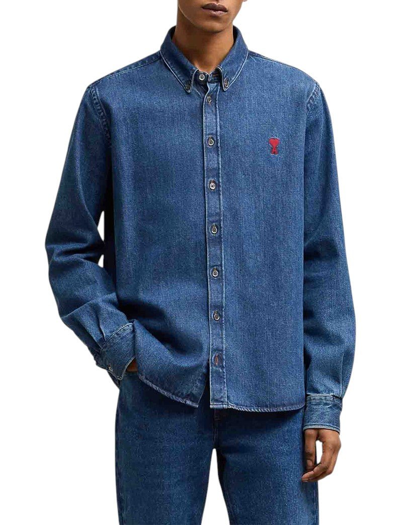 AMI Paris Ami De Coeur Denim Shirt Dark Blue