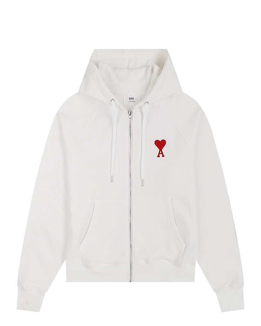 AMI Paris Ami De Coeur Zipped Hoodie White