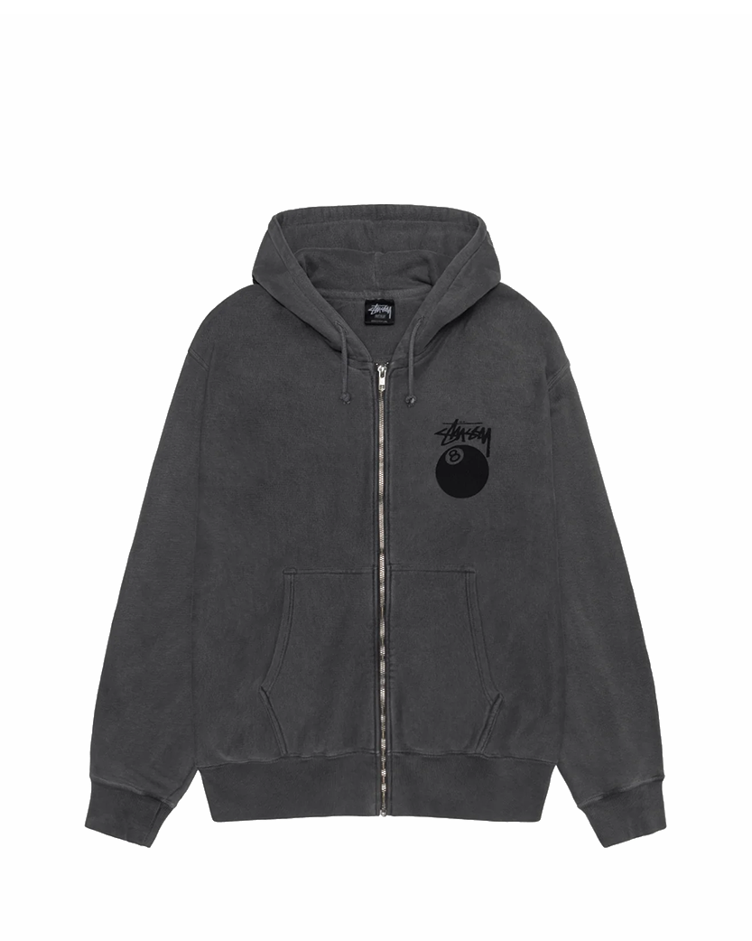 Худі STUSSY 8 Ball Zip Hoodie Pigment Dyed Black - UNIFORM Худі STUSSY 8 Ball Zip Hoodie Pigment Dyed Black - UNIFORM