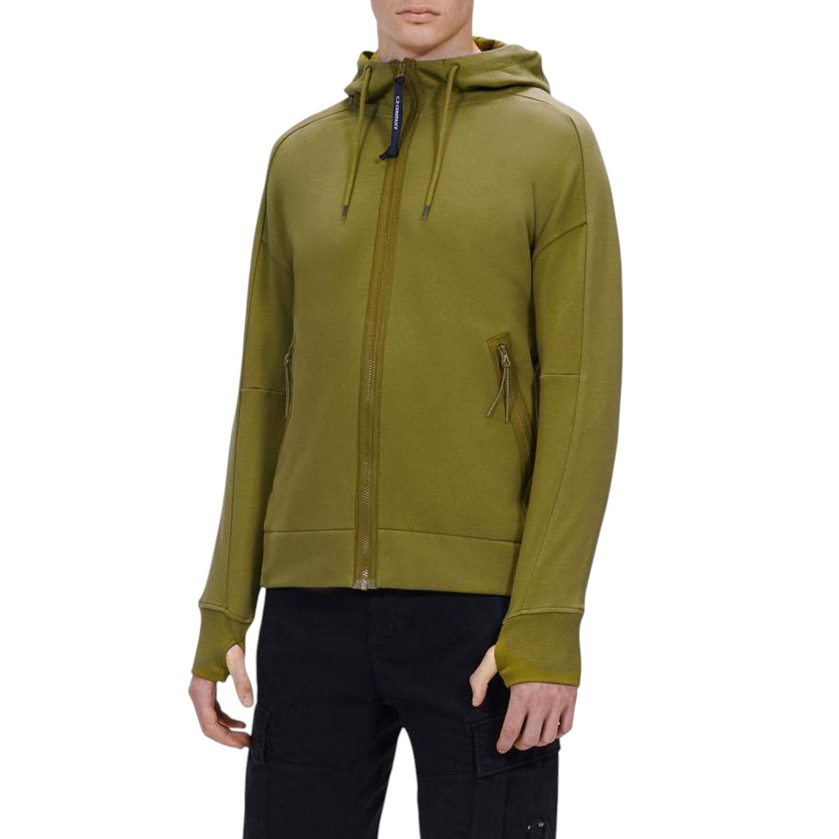 Худі C.P. Company Diagonal Raised Zip Goggle Hoodie Moss Green