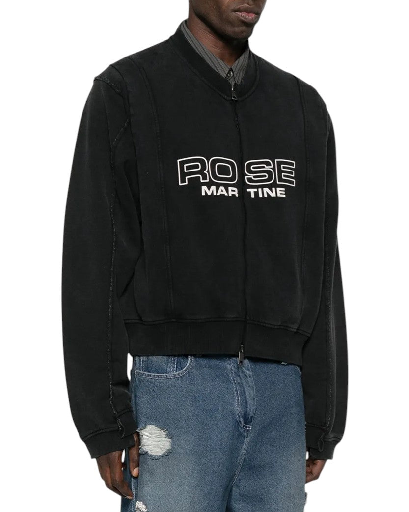 Martine Rose Shrunken Zip Up Logo Sweatshirt Black