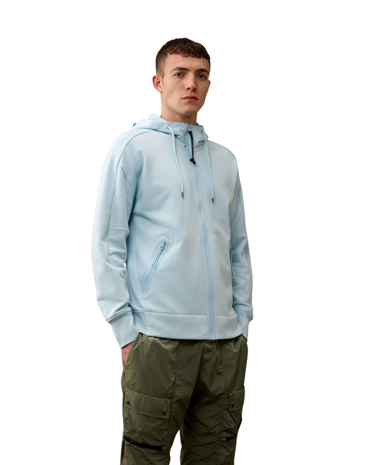 C.P. Company Diagonal Raised Zip Goggle Hoodie Light Blue