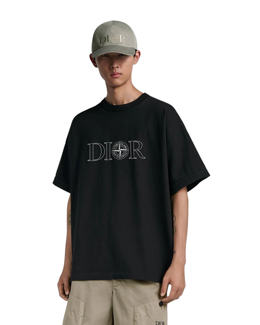 Stone Island x Dior Cotton Jersey White Logo T-Shirt Black SI0216-BK