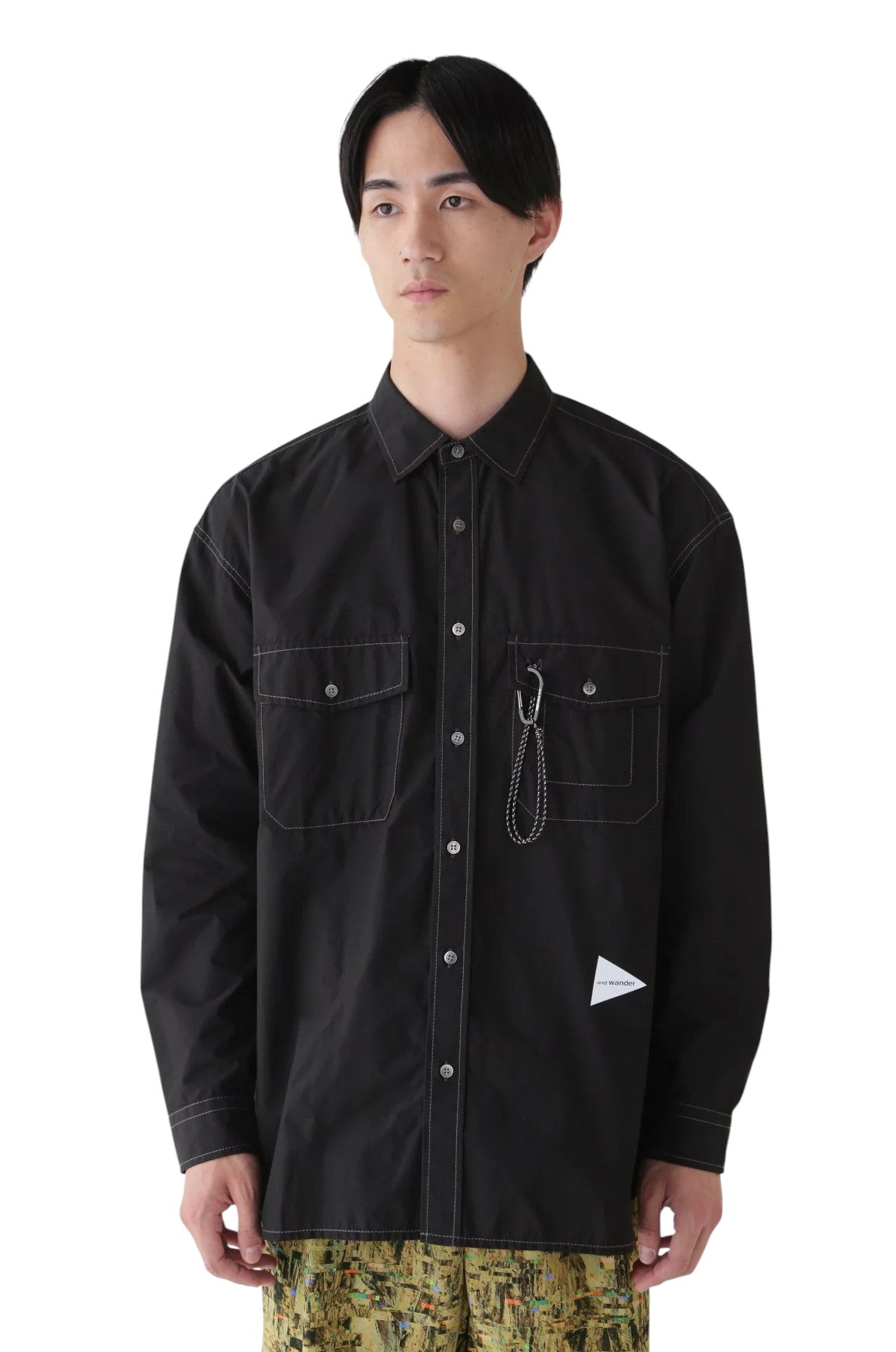 And Wander Cordura Typewriter Band Collar Shirt Black - UNIFORM