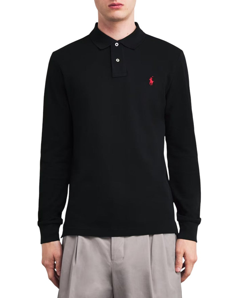 トップス Polo Ralph Lauren Black Polo Shirt Поло Polo Ralph Lauren Logo-Embroidered Polo Shirt Black - UNIFORM
