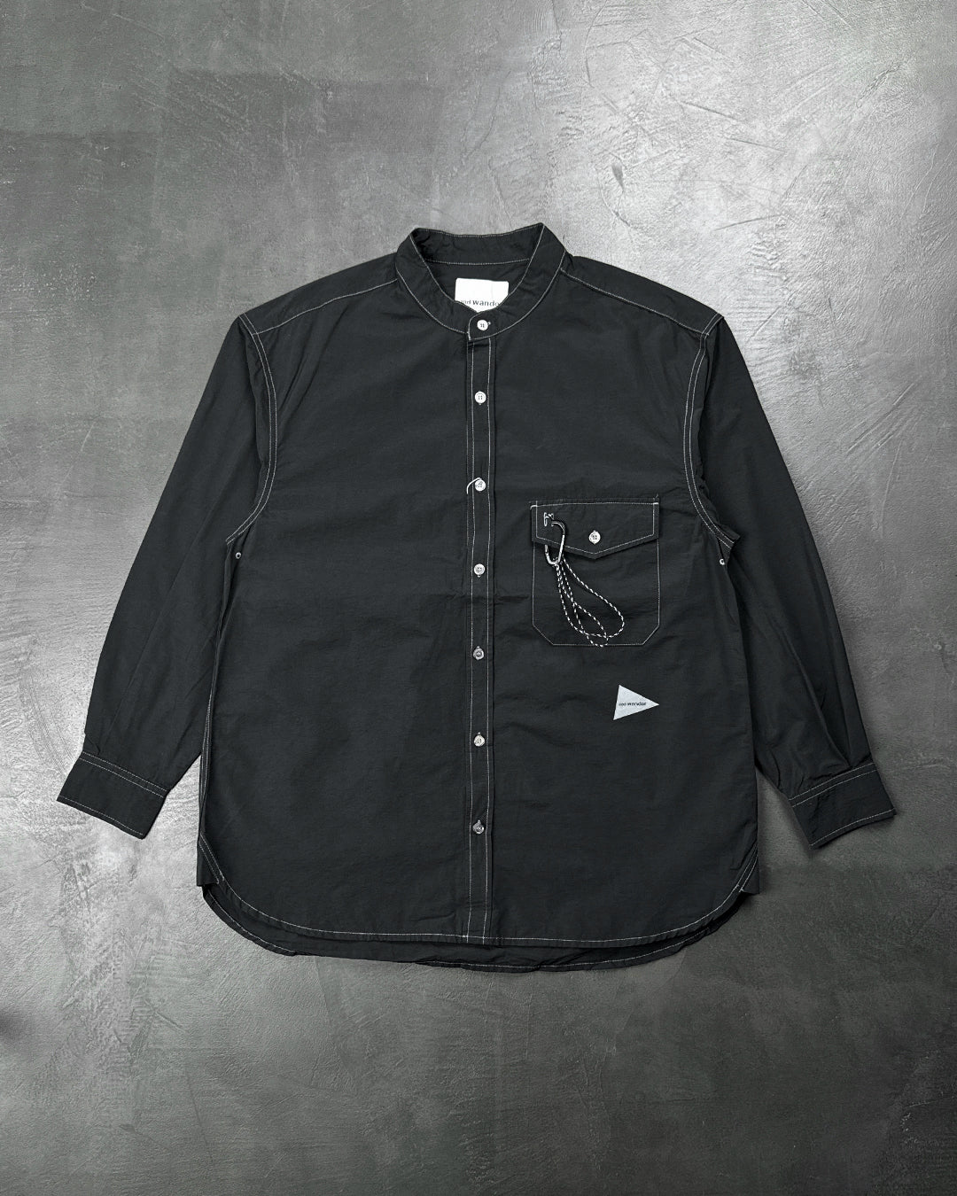 And Wander Cordura Typewriter Band Collar Shirt Black - UNIFORM