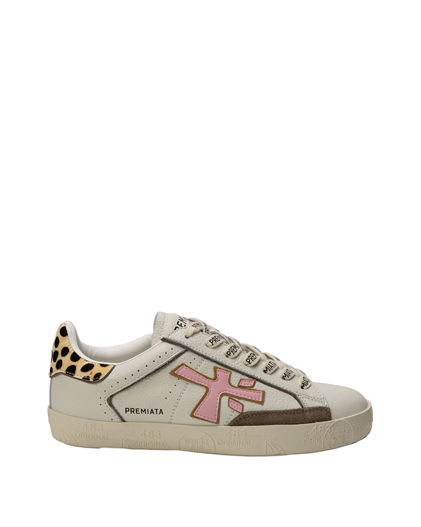 Premiata Stevend Sneakers White/Brown with Pink Logo