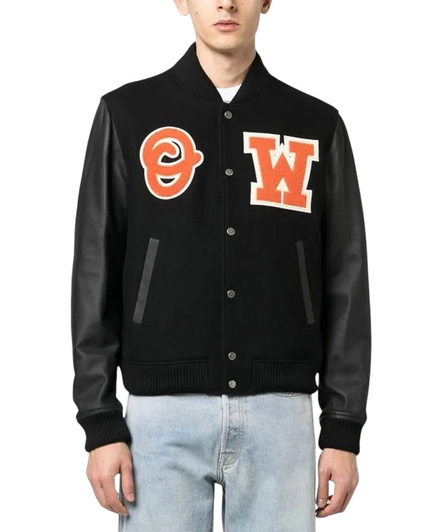 Off-White OW Patch Leather Sleeve Varsity Black & Orange
