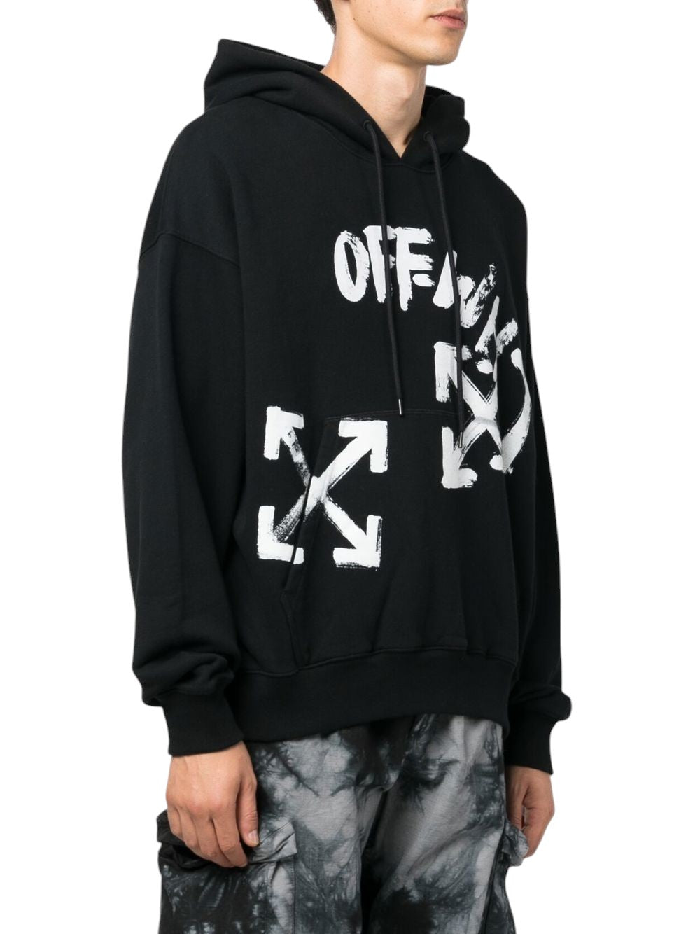 OFF-WHITE Logo-print Drawstring Hoodie Black - UNIFORM
