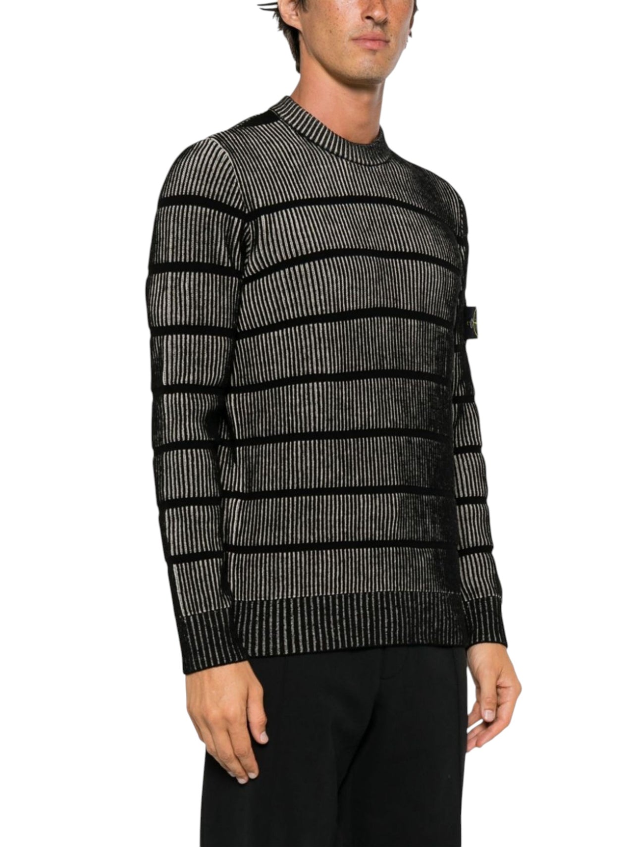 513D1 Striped Ribbed-Knit Sweater Black SI0286-BK