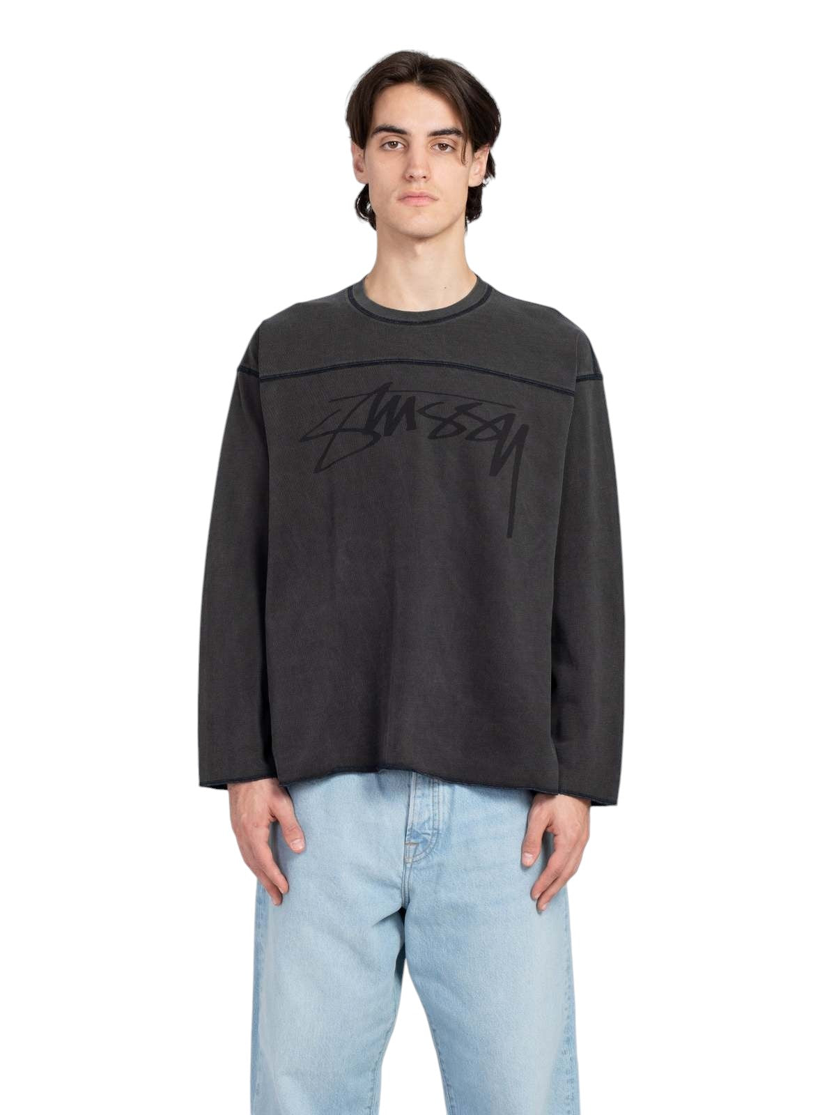 STUSSY Football Crew Pigment Dyed Washed Black