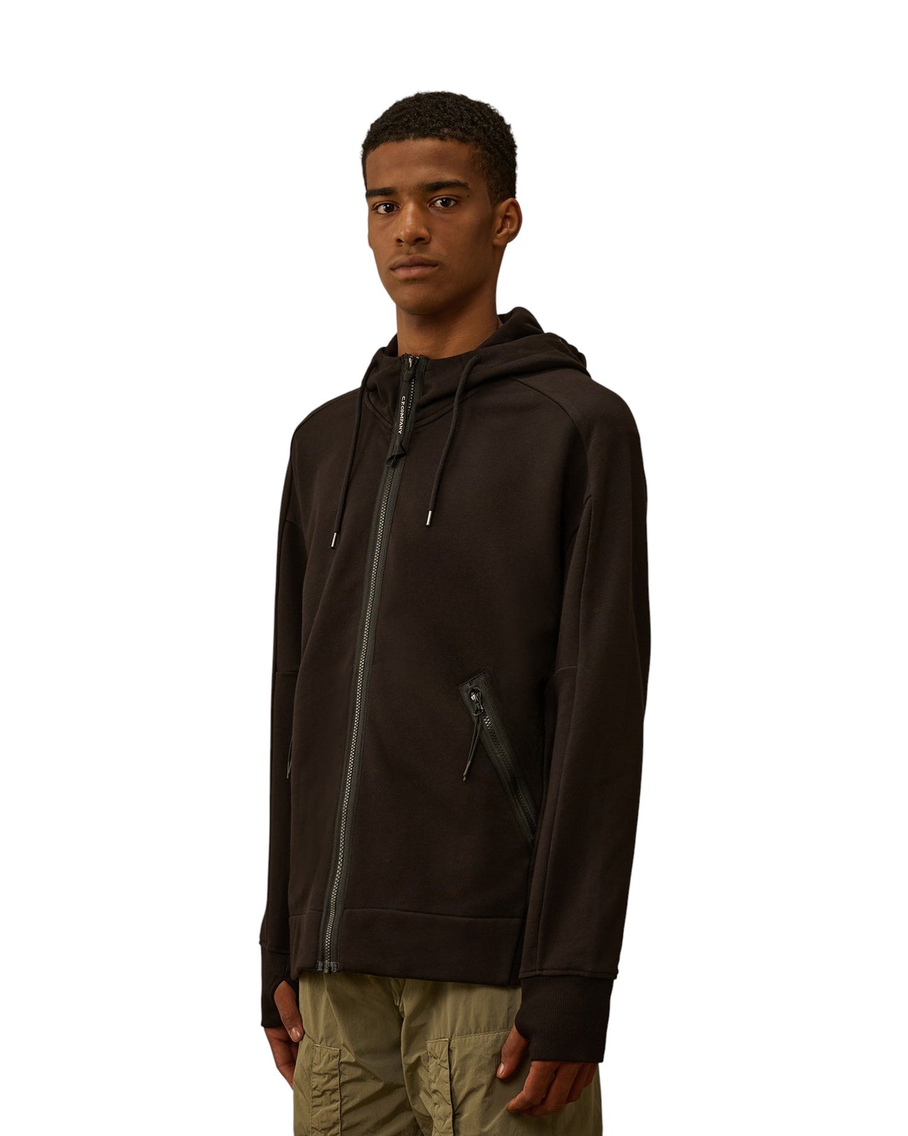 C.P. Company Diagonal Raised Zip Goggle Hoodie Black