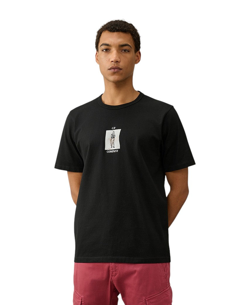 C.P. Company 30/2 Mercerized Jersey Twisted Graphic T-Shirt Black