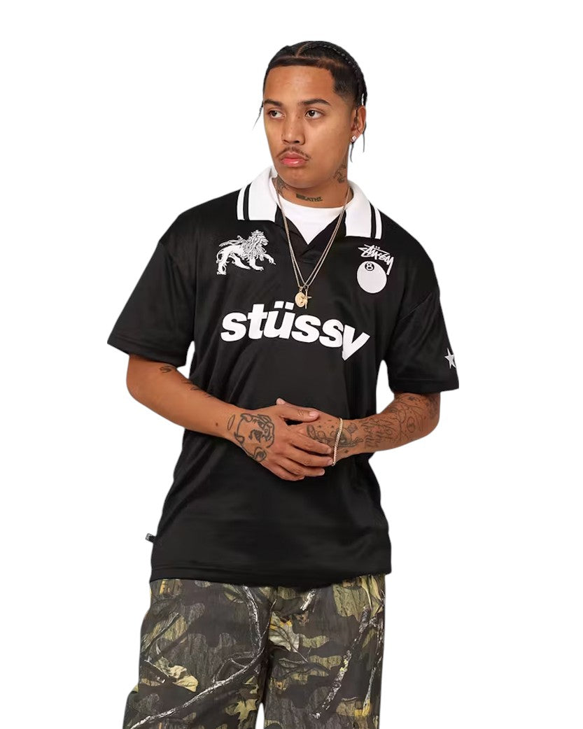 STUSSY Football Polo T-Shirt Black