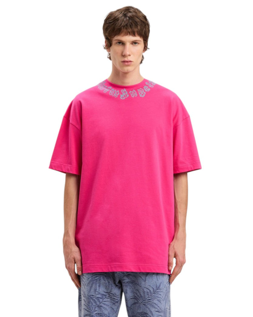 Palm Angels Neck Logo Tee Fuchsia/Light Blue