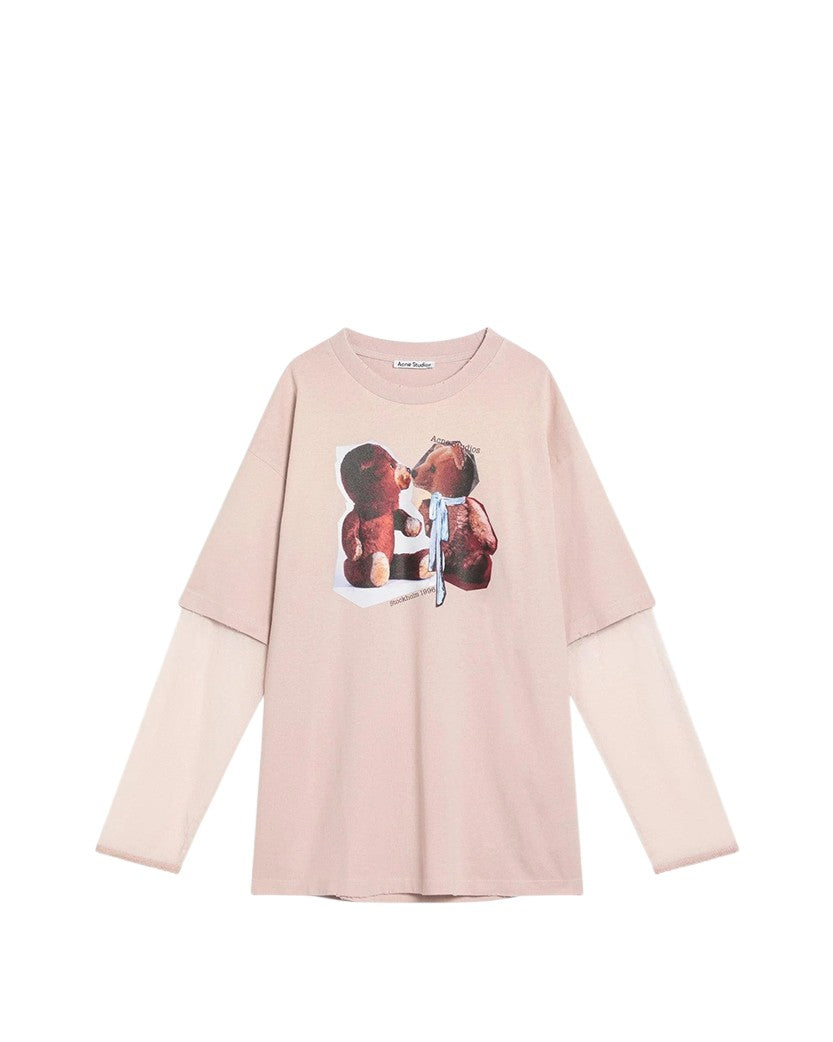 Acne Studios Layered Bear Print T-Shirt Violet Pink