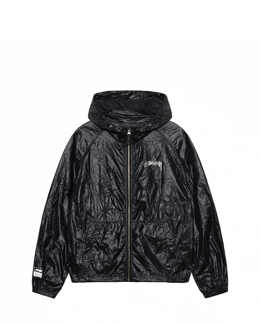 STUSSY Wrinkled Nylon Beach Shell Jacket Black