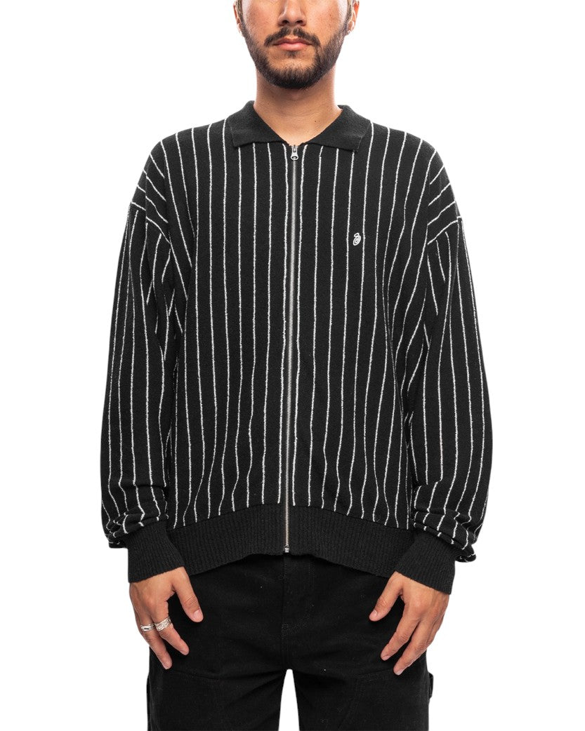 STUSSY Light Weight Long-Sleeve Zip Polo Black Stripe