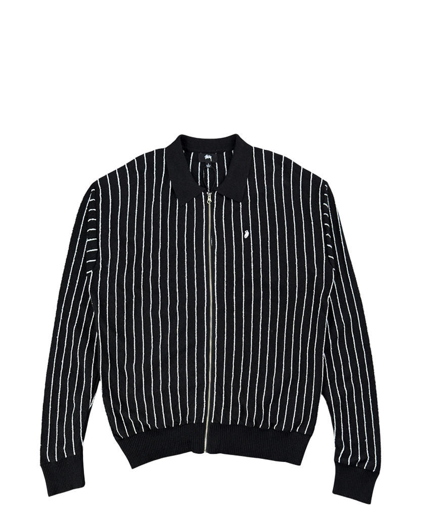 STUSSY Light Weight Long-Sleeve Zip Polo Black Stripe