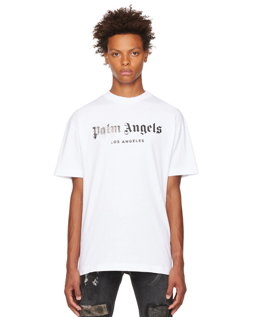 Palm Angels Los Angeles Rhinestone Logo T-Shirt White