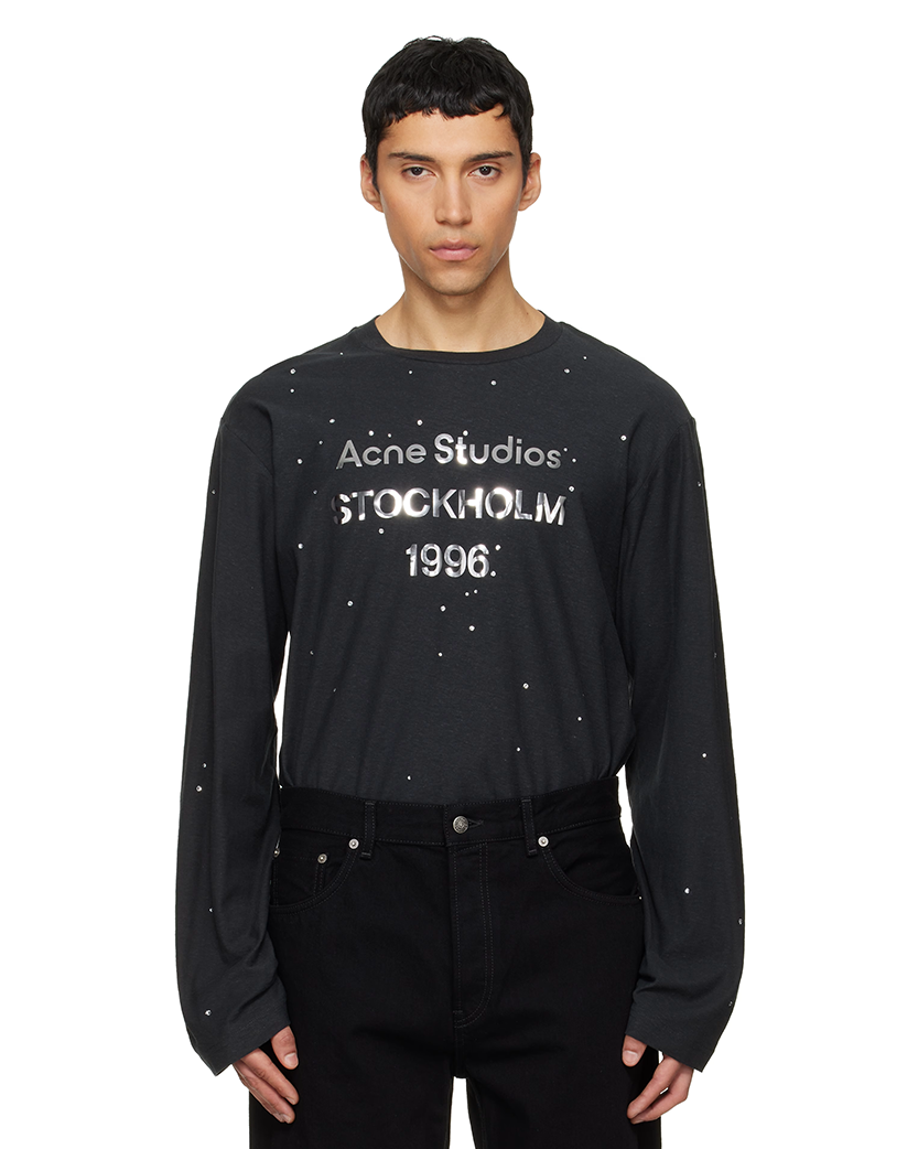 Acne Studios Rhinestone Logo Long Sleeve Black