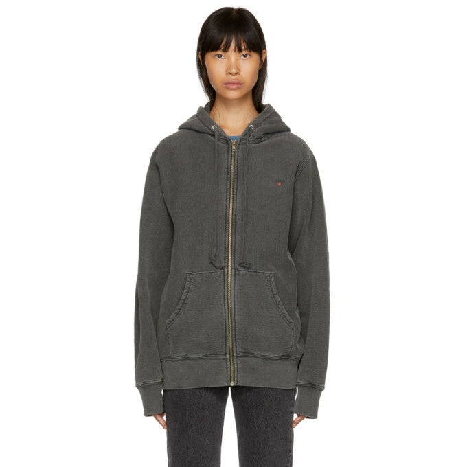 NOAH NYC Grey Logo Zip-up Hoodie In Pepper