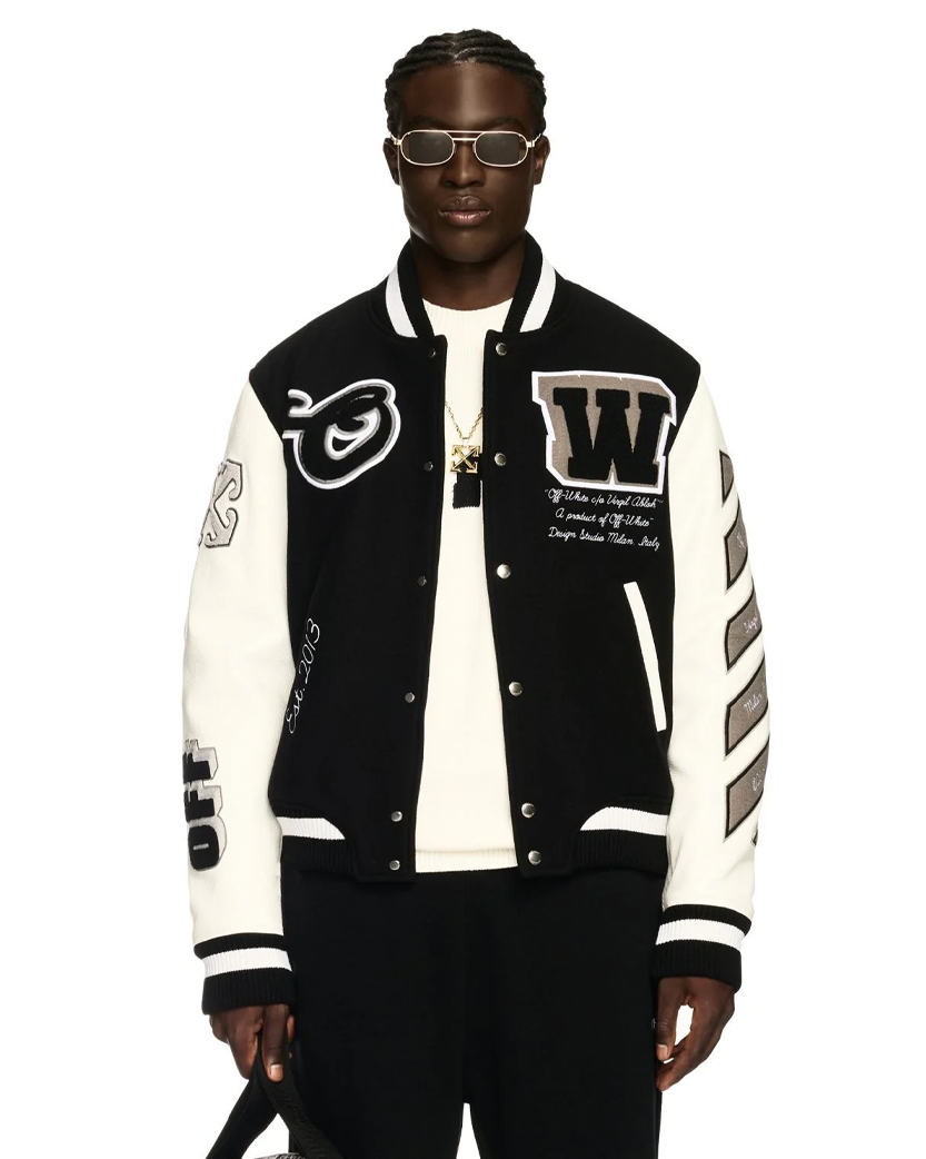 Off-White Leather Wool Varsity Jacket Black/White